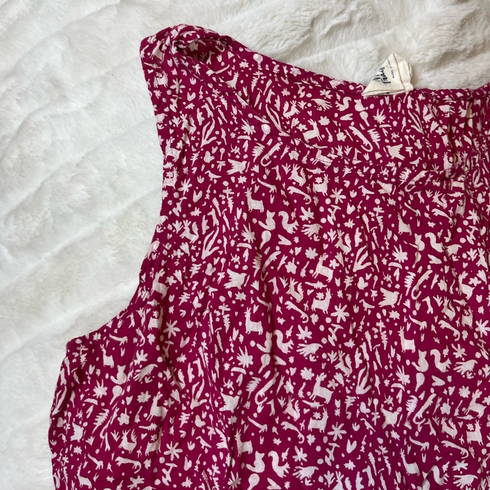 Mata Traders M 100% Cotton Dark Pink Forestcore Print Sleeveless Top Summer City